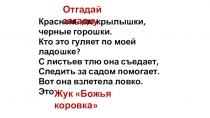 Красненькие крылышки, черные горошки. Кто это гуляет по моей ладошке?
С листьев