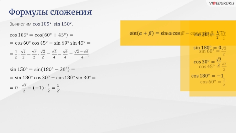 Формулы сложения презентация 10 класс алимов