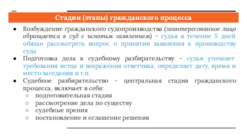 Стадии гражданского процесса презентация