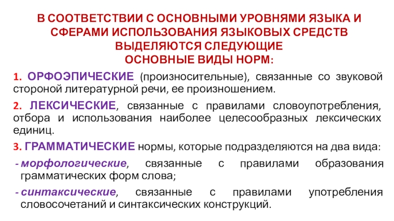 Основные виды языков. Типы норм по уровням языка. В соответствии с основными уровнями языка и. Правила использования языковых средств. Сферы использования языков.