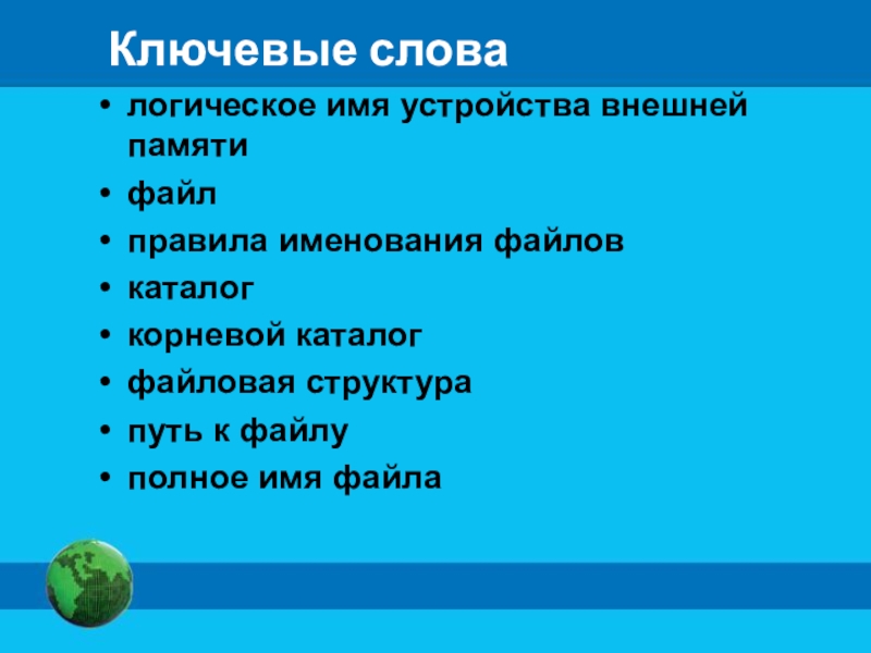 Логические имена устройств. Логические имена устройств внешней памяти. Логические имена устройств внешней памяти. Файл. Каталоги. Структура имени логика. Полное имя устройства.