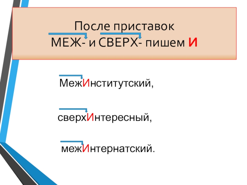 После приставок МЕЖ- и СВЕРХ- пишем И межИнтернатский. МежИнститутский,сверхИнтересный,