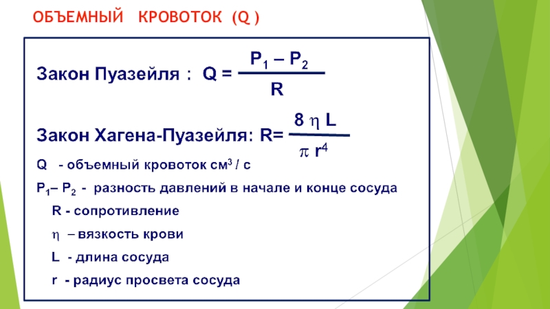 Объемный кровоток. Закон Ома для объемного кровотока.