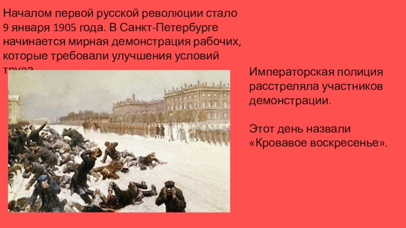 Окончание 1 революции. Кровавое воскресенье 9 января 1905 года. 9 Января 1905 в Санкт Петербурге. Участники 9 января 1905. 22 Января 1905 года началась первая Российская революция.