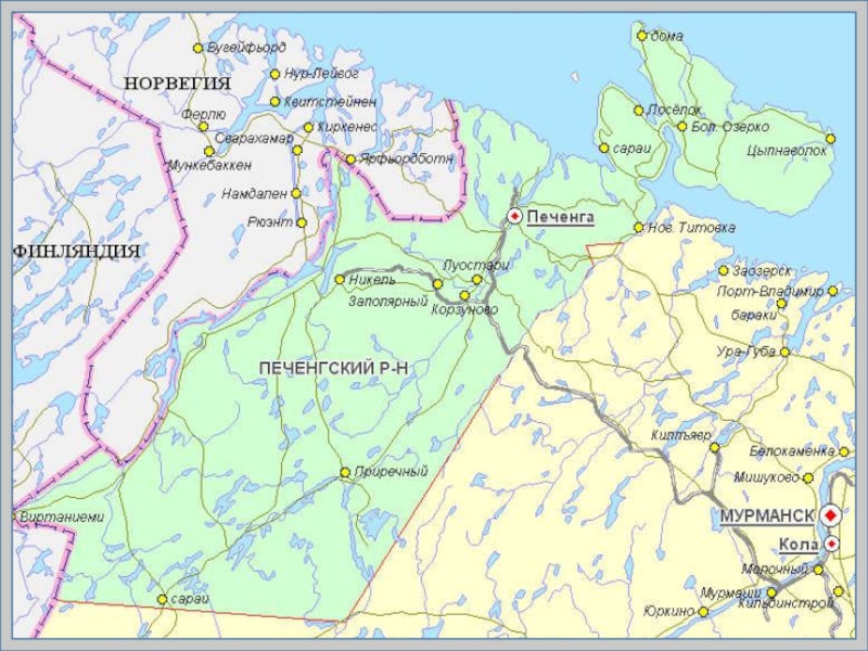 Где находится мурманск. Кольский полуостров Печенга на карте. Печенга на карте Мурманской области. Карта Печенгского района Мурманской области. Карта реки Печенга.