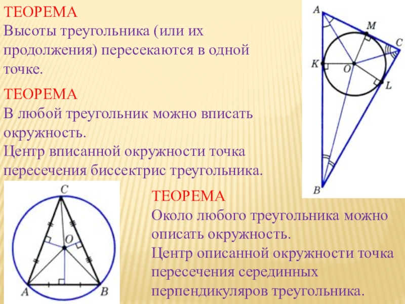 Свойство центра описанной окружности треугольника. Центр описанной окружности. Теорема описанной окружности в треугольник. Центр треугольника.
