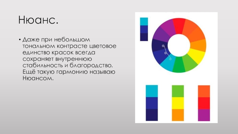 Нюанс. Цветовой и тональный контраст. Взаимодействие цветовых пятен. Колористическое единство. Тональный контраст презентация.