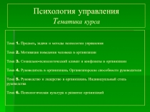 Психология управления Т ематика курса