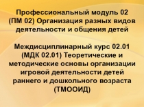 Профессиональный модуль 02
(ПМ 02) Организация разных видов деятельности и