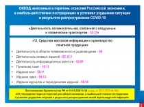 ОКВЭД, внесенные в перечень отраслей Российской экономики,
в наибольшей степени