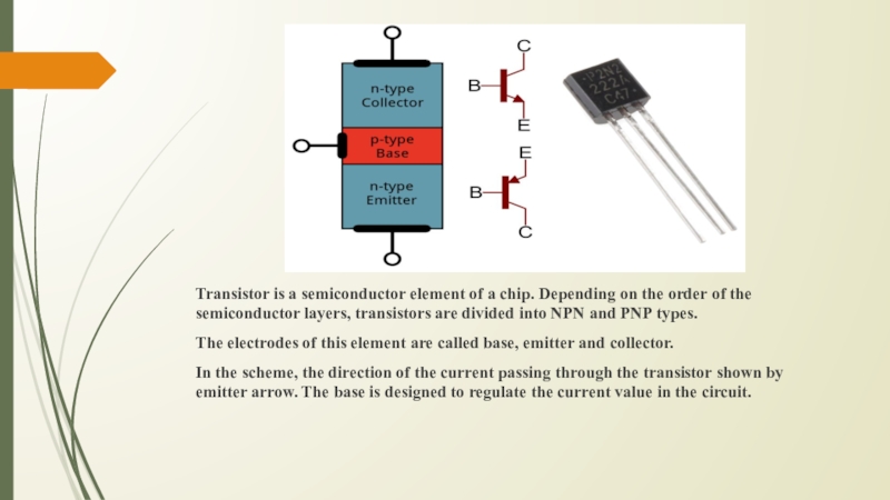 Transistor is a semiconductor element of a chip. Depending on the order of the semiconductor layers, transistors