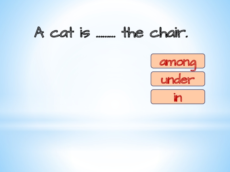 A cat is ……… the chair.amongunderinunder
