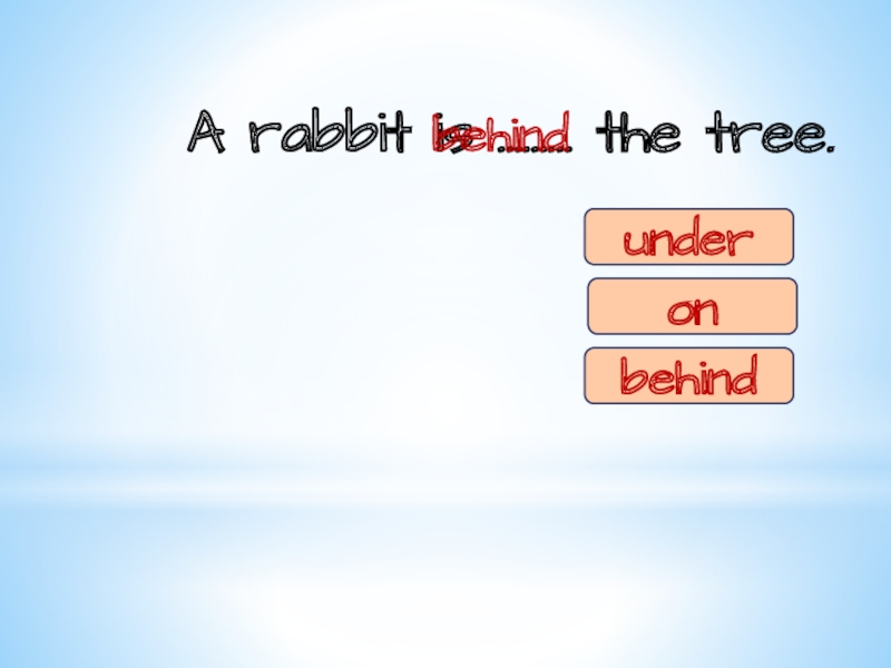 A rabbit is ……… the tree.underonbehindbehind