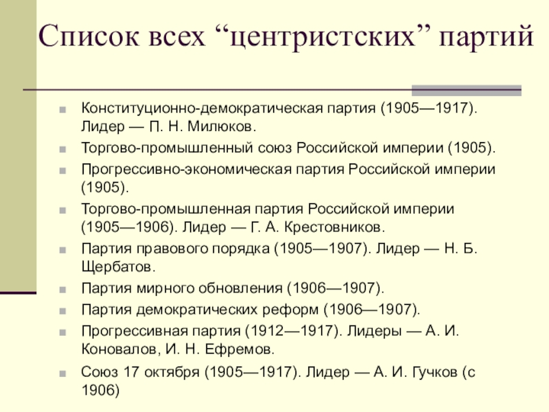 Партии россии 1905 1917