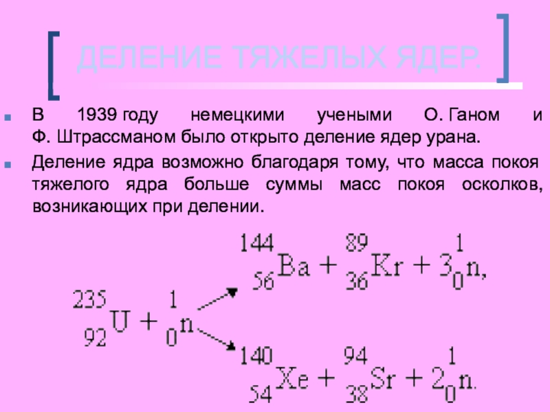 Деление тяжелых ядер презентация