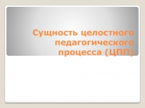 Сущность целостного педагогического процесса (ЦПП)