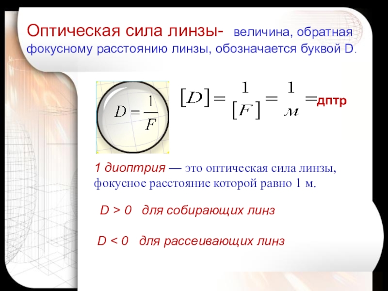 Оптическая сила линзы рисунок