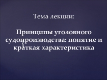 Тема лекции:
Принципы уголовного судопроизводства: понятие и краткая