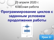 Урок 31
23 апреля 2020 г.
Программирование циклов с заданным условием