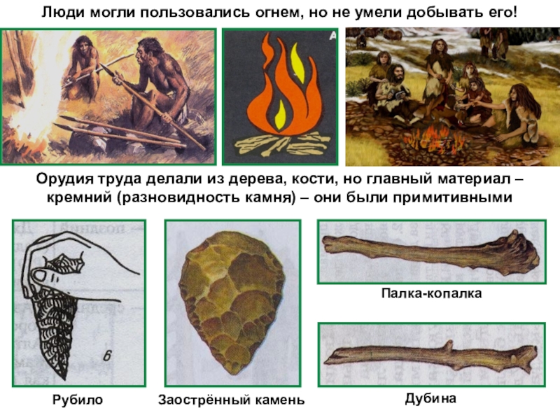 Предок современного человека изображенный на рисунке уже умел добывать огонь строить жилища