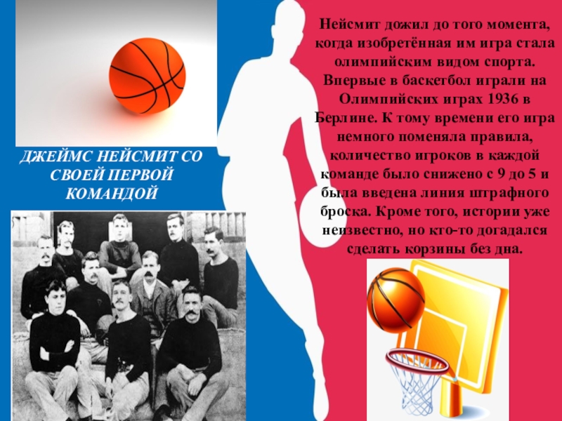 Игра придуманная нейсмит. История развития баскетбола. 1936 Баскетбол стал олимпийским видом спорта. Развитие баскетбола.