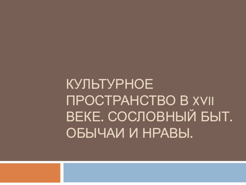 Культурное пространство в XVII веке. Сословный быт. Обычаи и нравы