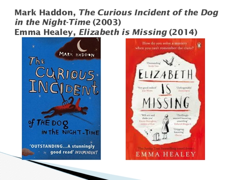 Mark Haddon, The Curious Incident of the Dog in the Night-Time (2003) Emma Healey, Elizabeth is Missing