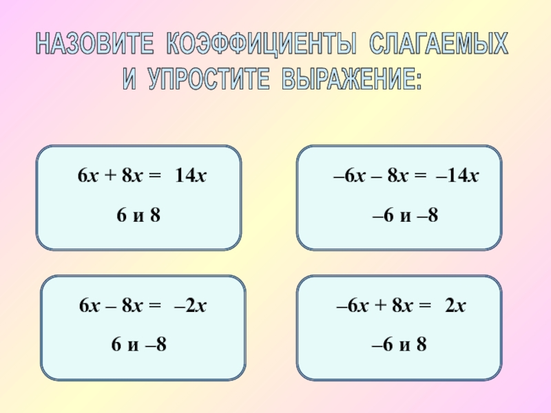 Подобные слагаемые 6 класс математика. Назовите коэффициенты. Коэффициент и подобные слагаемые 6 класс. Упрощение выражений подобные слагаемые.