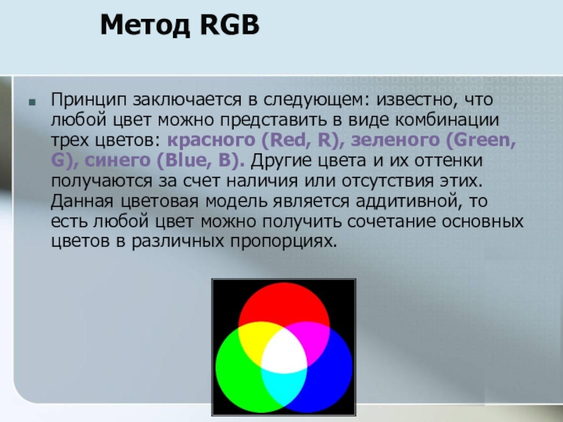 Любой цвет. Принцип RGB. Кодирование графической информации цветовые модели. RGB метод. Три цвета РГБ.