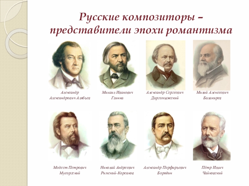 Русские композиторы – представители эпохи романтизма