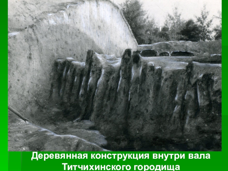 Деревянная конструкция внутри вала Титчихинского городища